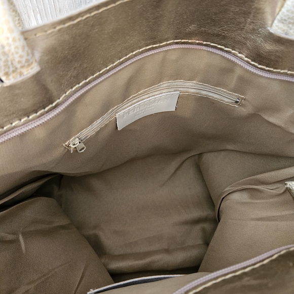 PERSAMON MADE IN ITALY MIXED MEDIA GOLD LEATHER TOTE - Picture 6 of 8